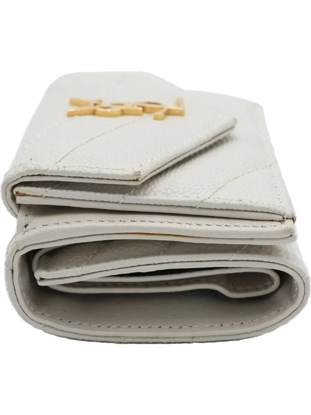 Saint Laurent Paris Trifold Wallet Compact Coin Case Ivory Leather Gold - Picture 3 of 6